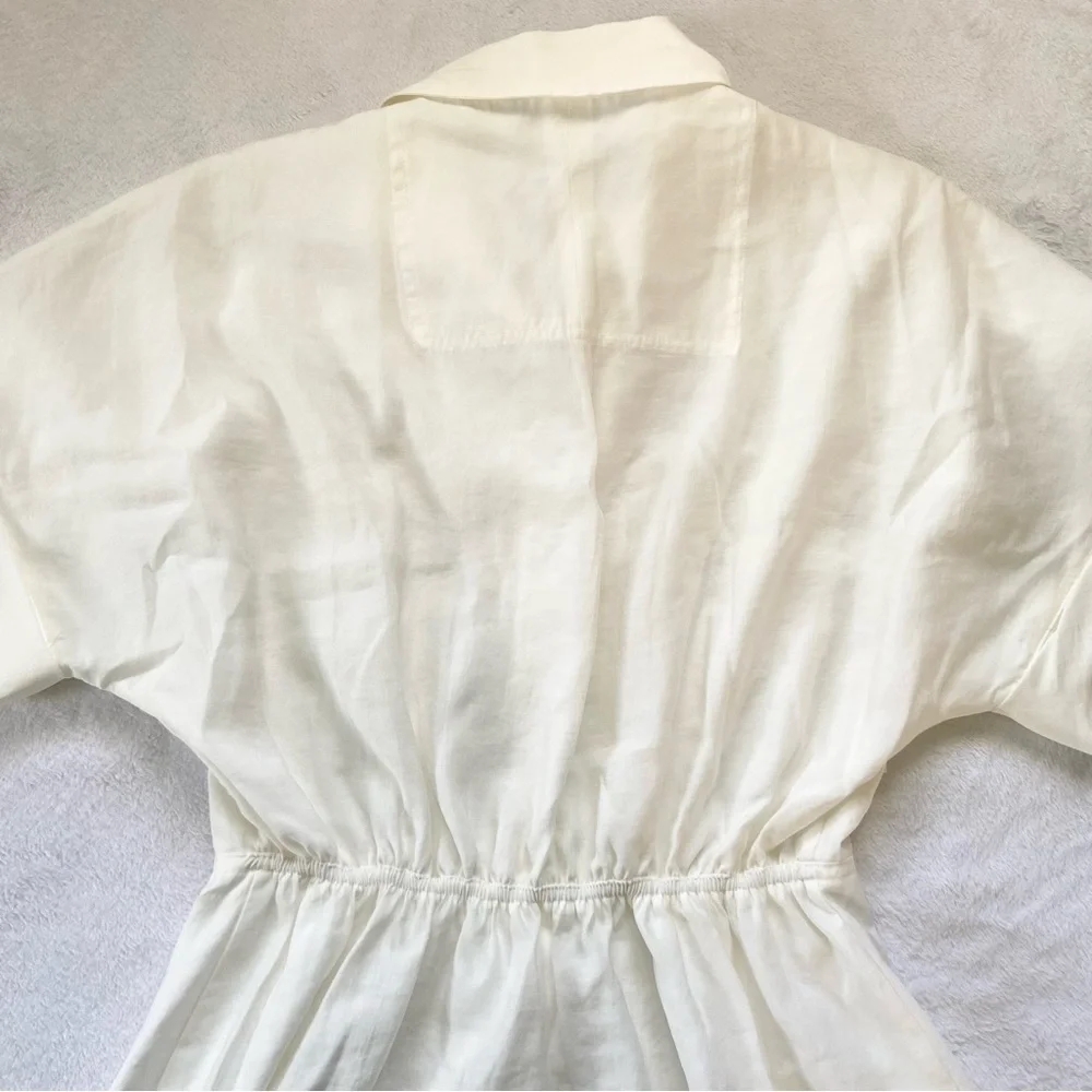 Zara • NWT Ivory Short Sleeve Button Up A-Line Shirt Dress